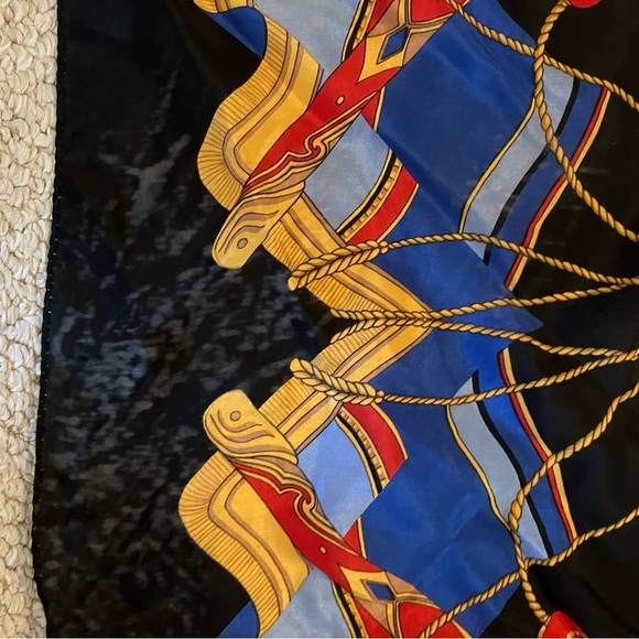 VTG Speciality House Silk Square Scarf Black Nautical Equestrian 25in Preppy - Picture 2 of 5